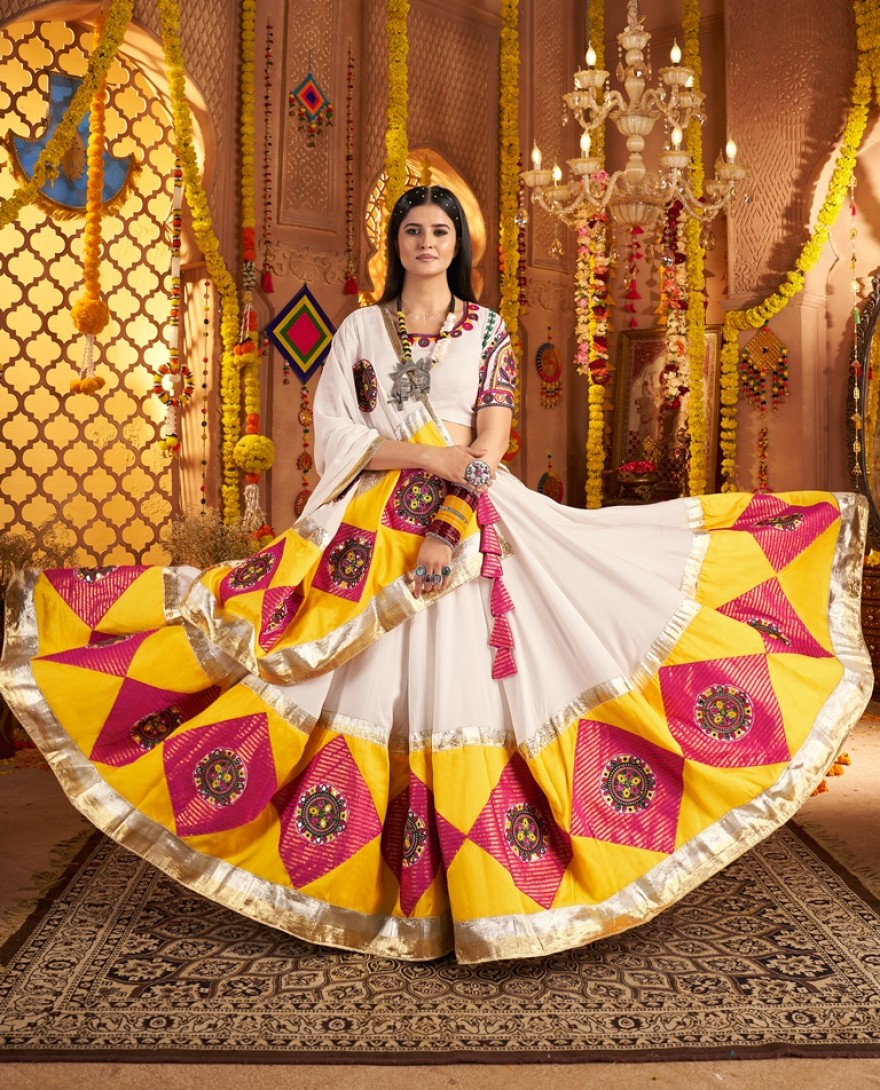 11043-white  - Garba Elegance in white Patchwork Splendor